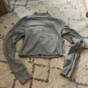 Gray Ribbed Long Sleeve Top